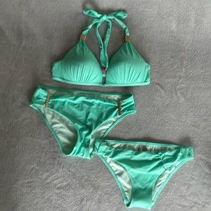 Victoria’s Secret Mint Green Halter Bikini with 2 bottoms.